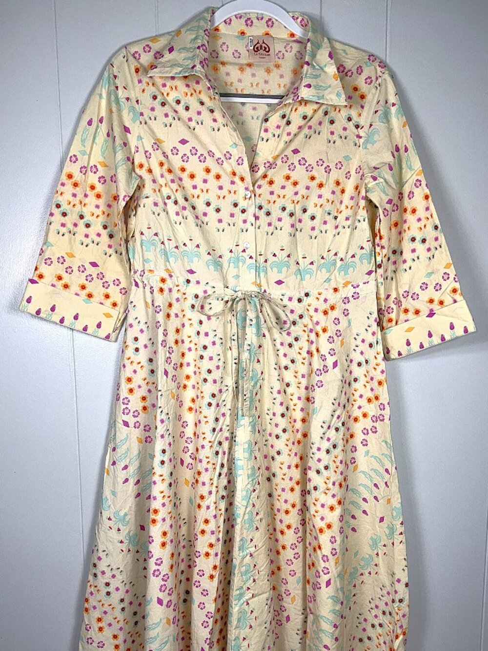 Le Sirenuse Positano Floral Multi Button Tie-Waist Long Sleeve Midi Dress 44 L 8